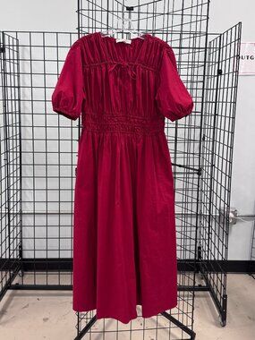 Loft Red Elastic Waist Cotton Blend S/S Dress Size Medium